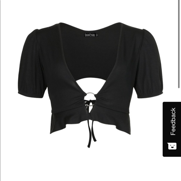 Blue Frill Tie Back Crop Top w/ Ring Detail - Picture 4 of 4